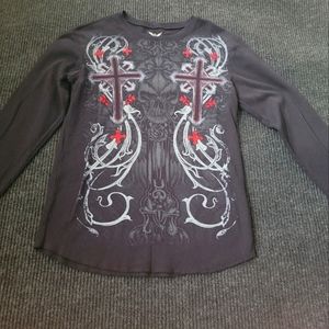 Mens long sleeve skull cross shirt